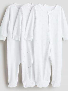 White/Patterned 3-Pack Baby Cotton One-Piece Footed Pajama Jumpsuits 9M (74 cm)